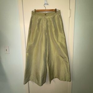 Vintage Ron Leal Lime Green Silk Taffeta Wide Leg Flare Pants